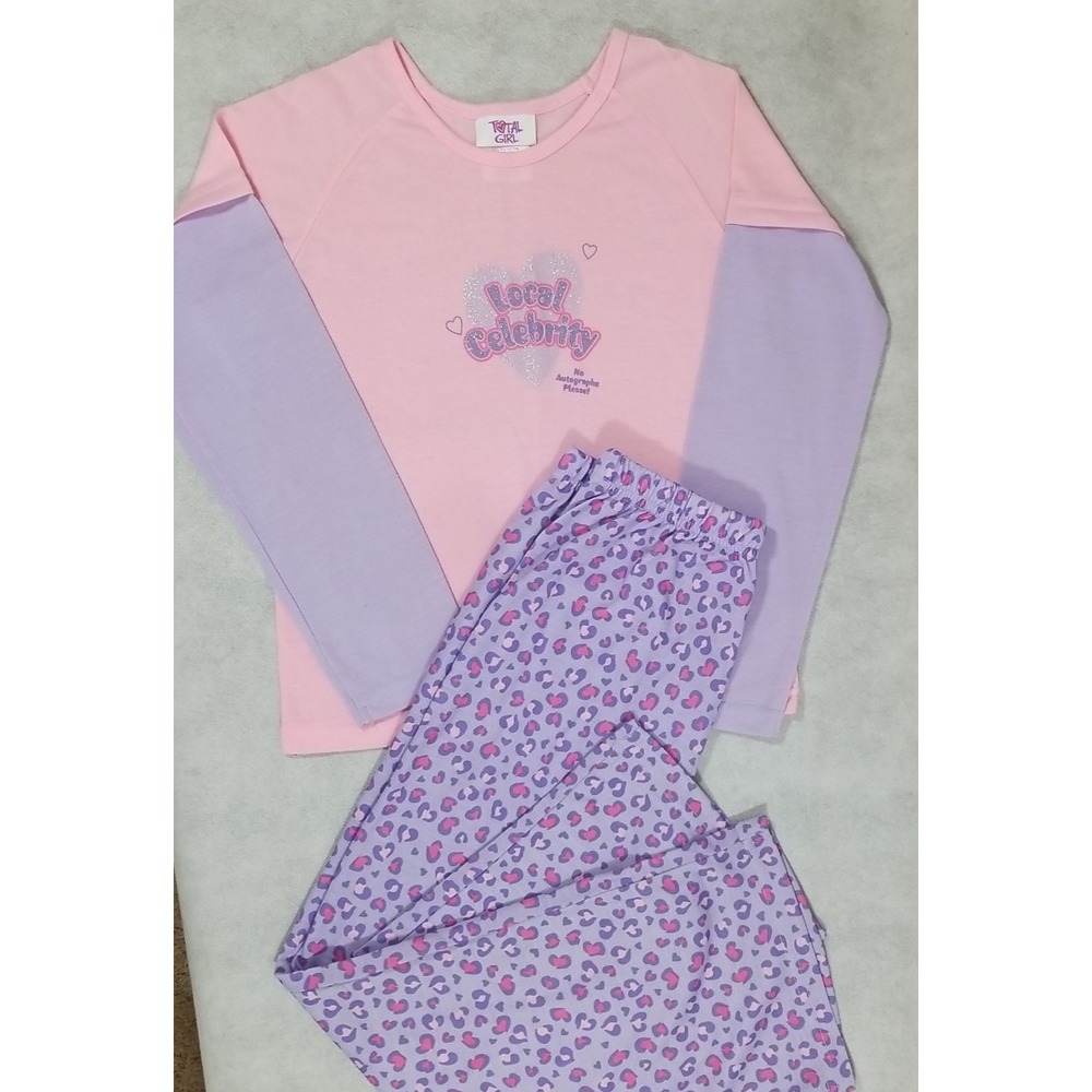 NEW Total Girl Pajama Set Girls Size Medium 7/8 Sleepwear Celebrity Print Purple